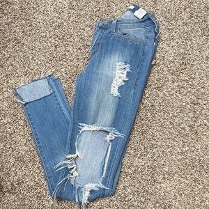 Vibrant Denim Blue Ripped Skinny Jeans